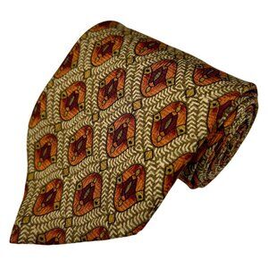 Joseph Abboud Collection Men's Gold Orange Italy 100% Silk Necktie Tie